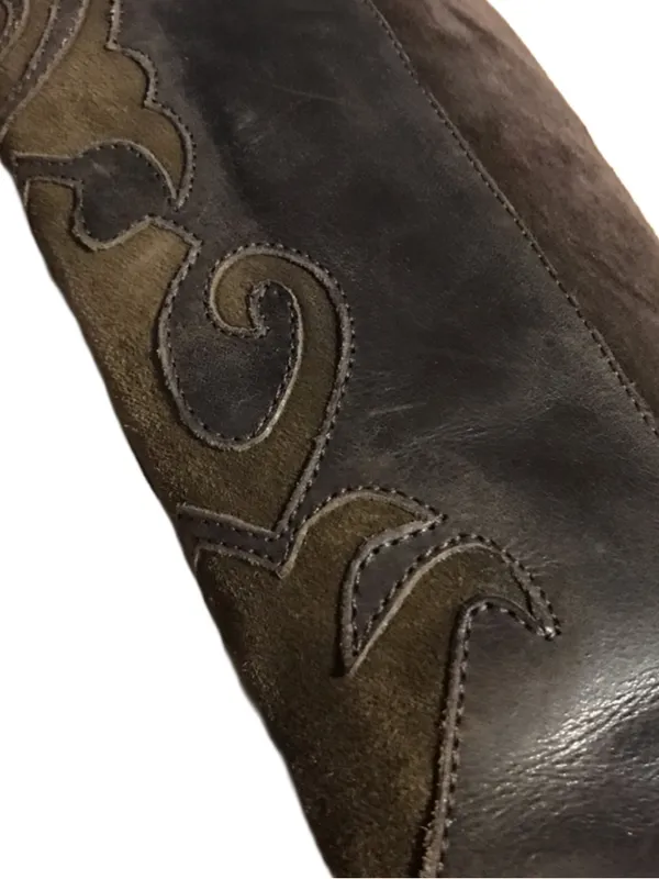 L.L. Bean Dark Brown Suede & Leather Western Style Heeled Calf High Boots (6.5) - Image 13
