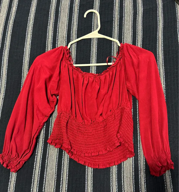 GUESS Red Smocked Long Sleeve Peasant Blouse – Size S - Image 3