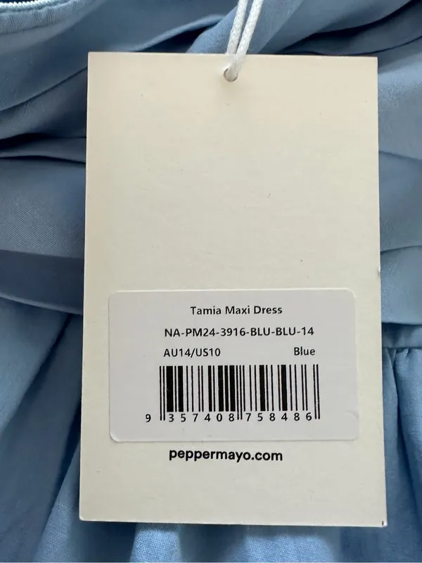 Peppermayo Tamia Maxi Dress Blue Strapless Pleated Size US 10 XL NWT - Image 5
