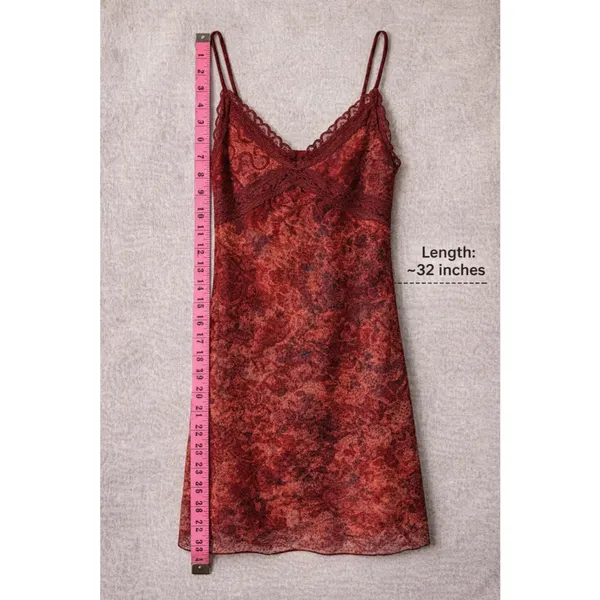 Y2K Red‎ Lace Mini Dress Slip Style Bodycon XS Coquette Party - Image 6