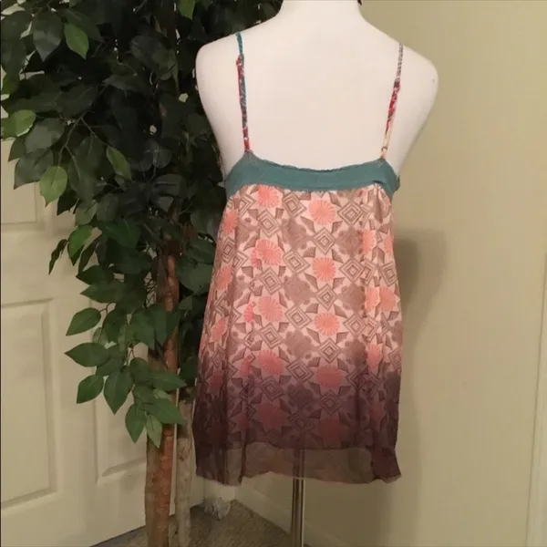 Anthropologie Lulumarie Pink & Blue Boho Print Adjustable Spaghetti Strap Tank Top M - Image 6