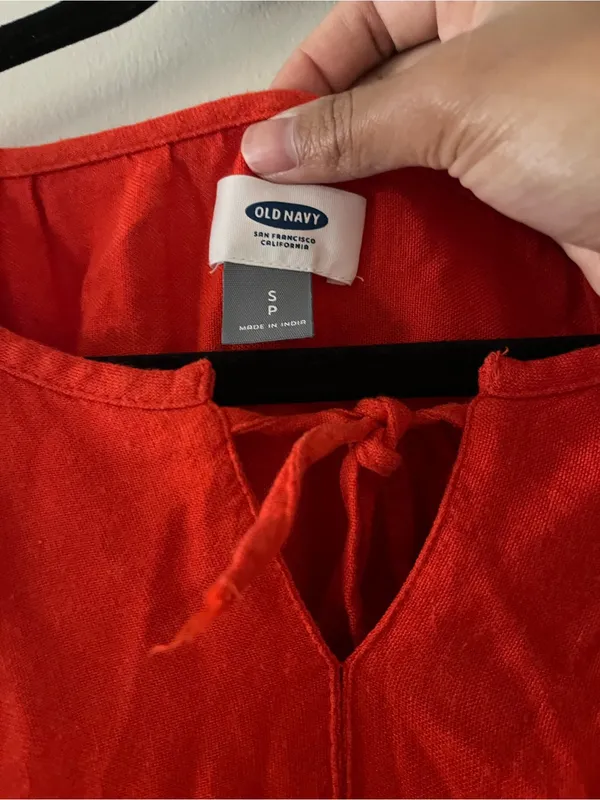 Old Navy Rust Orange Linen Blend Eyelet Midi Dress Small Cottagecore Coastal - Image 5