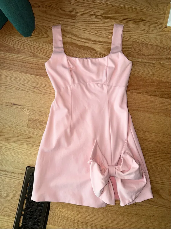 ELLIATT Pink Bow Mini Dress Size Medium Square Neck Party Dress - Image 2