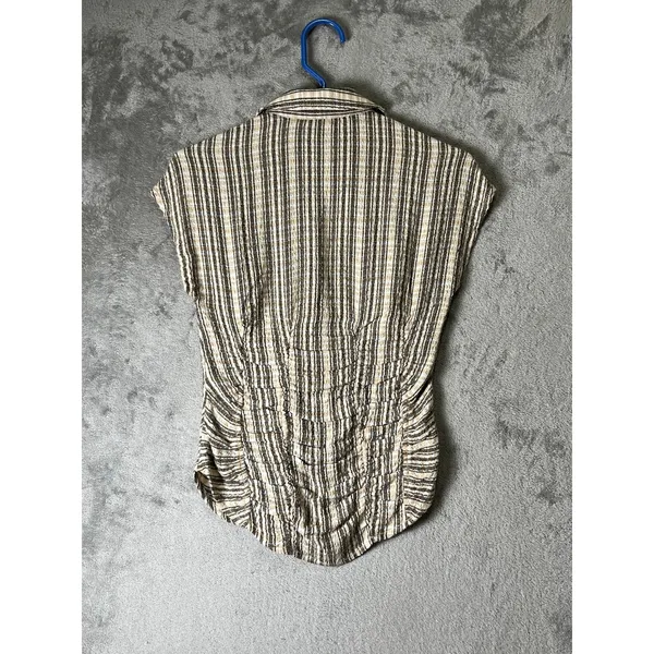 Pilcro Striped Button Front Pintuck Blouse Short Sleeve Tunic Top XXS Neutral - Image 3