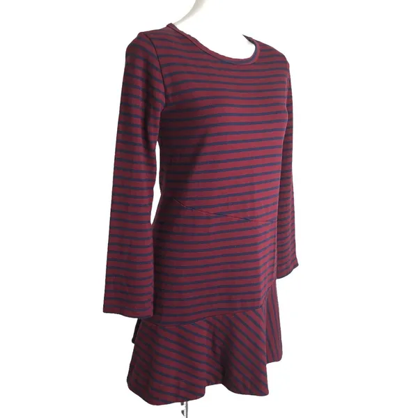 Anthropologie KINLY Directional Stripe Mini Dress M Drop Waist Flounce Hem Long‎ Sleeve Shift - Image 2