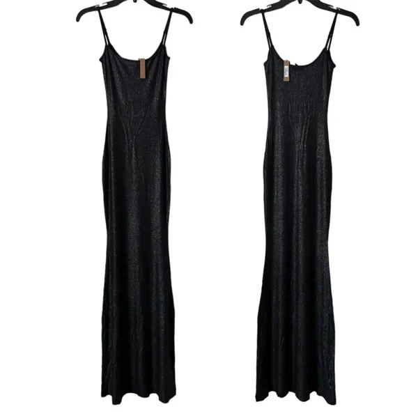 Skims Soft Lounge Slip Maxi Dress in Onyx Foil Glitter NWT - Image 12