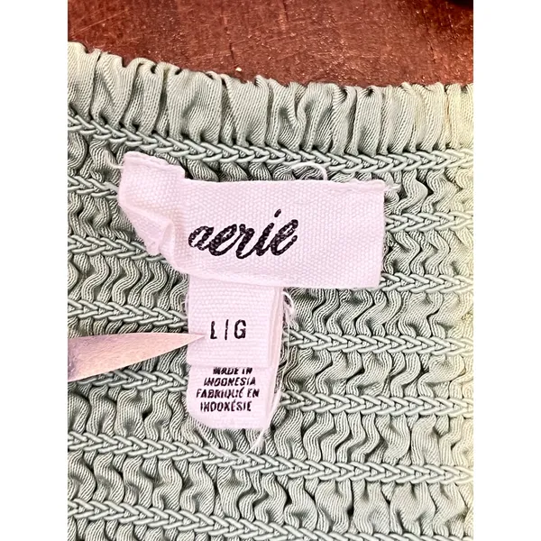 1275 | Aerie Satin Smocked Back‎ Cropped Cami Tank Top Green Womens Large - Image 5