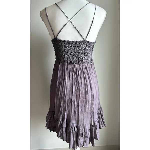 FP One Adela Lace Strappy Smocked Boho Dainty Fairy Core Gray Purple Dress S - Image 5