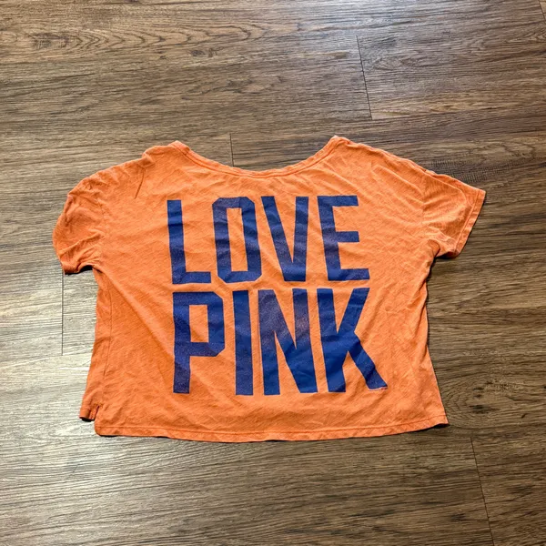 PINK Victoria’s Secret Cropped Gators Do It Better Short Sleeve Shirt Orange Med - Image 6