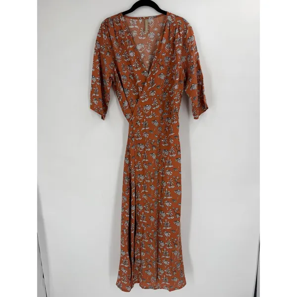 Mata Traders Wrap Dress Womens Large Orange Floral Cotton Boho Cottagecore - Image 2