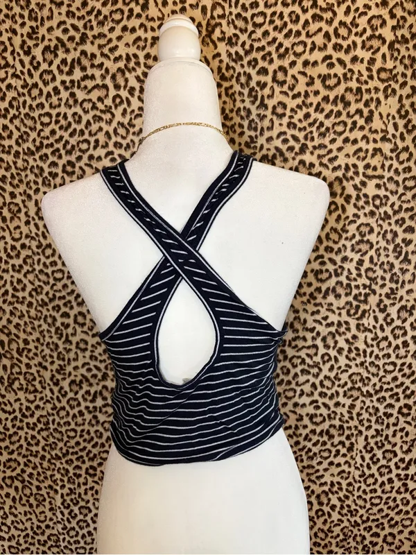Hollister Navy and White Striped Ribbed Crop Tank - Image 2