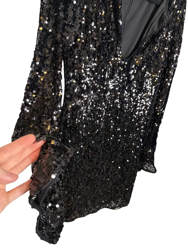 ✨ Lulus‎ Fabulous Sparkle Black Sequin Cutout Long Sleeve Mini Dress Small ✨ - Image 5