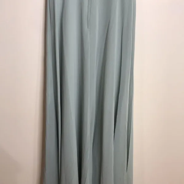 David's Bridal Women's Dusty Sage Long Spaghetti V Neck Formal Dress 4 - Image 11
