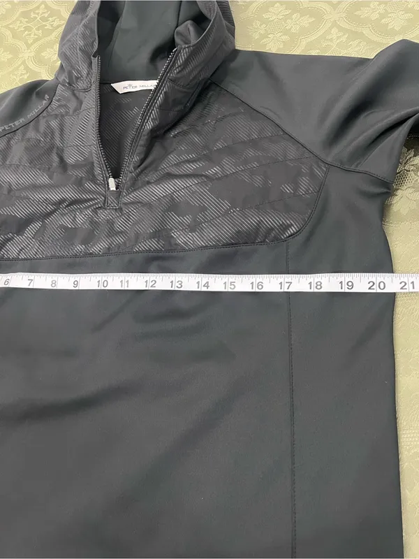 Peter Millar Black Hooded Pullover with Subtle Lining Pattern - Image 5