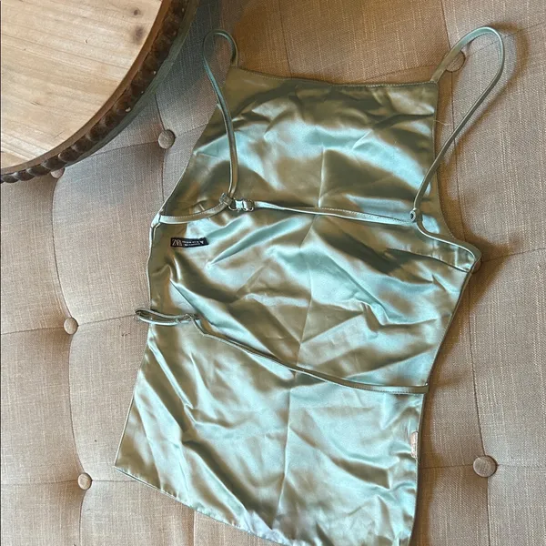 Zara Satin Mint Green Backless Top Size XS - Image 8
