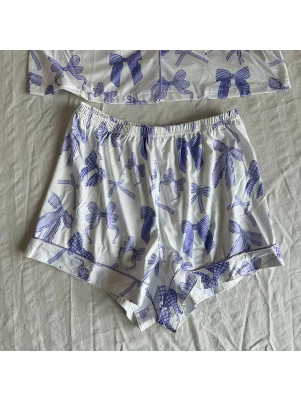 Women's NEW Two Piece Short Sleeve and Shorts Pajamas Purple Size M #260257 - Image 3