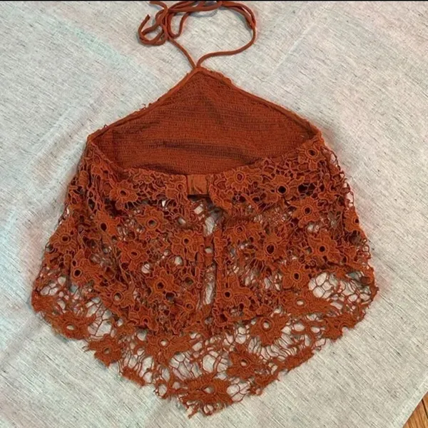 NWOT Free People Rust Burnt Orange Seychelle Lace Top Sz S - Image 5
