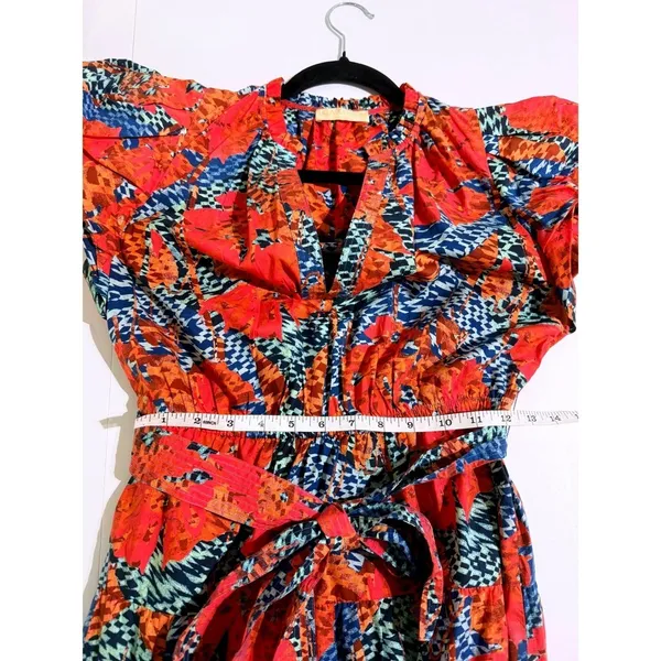 Ulla Johnson Ottilie Hypnotic Flamingo Cotton Midi Dress Puff Sleeve Coral Sz 0 - Image 9
