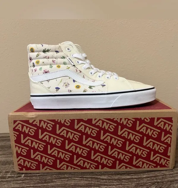 Vans Cream Floral Hi Top Sneakers 8 - Image 2