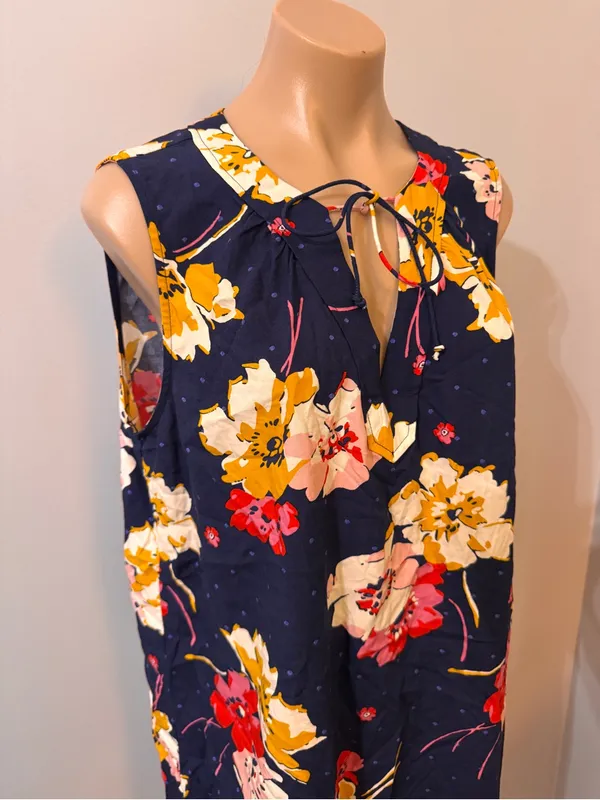 Old Navy Floral Dress Large Navy Yellow Pink V Neck Sheath - Image 2