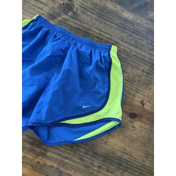 Nike Dri-Fit Lined Athletic Shorts Womens SMALL Stretchy Drawstring Blue Green - Image 2