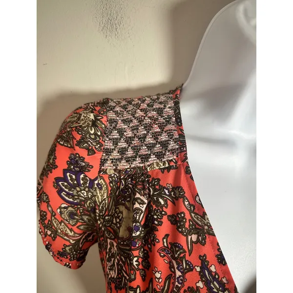 Pepe Jeans London Tottenham Paisley Floral V-Neck Fit & Flare Dress Coral Pink M - Image 3