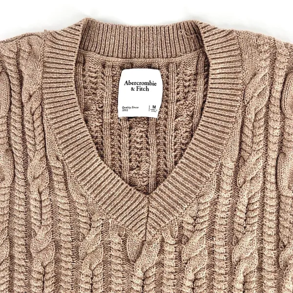 Abercrombie &‎ Fitch Cable Knit Sweater Vest Womens M Preppy 90s Office Beige - Image 5