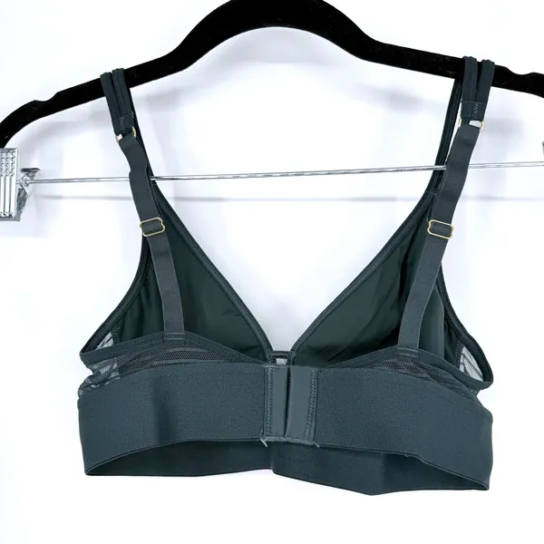 LIVELY The Busty Bralette Medium Green Striped Mesh Plunge Wireless Bra - Image 2