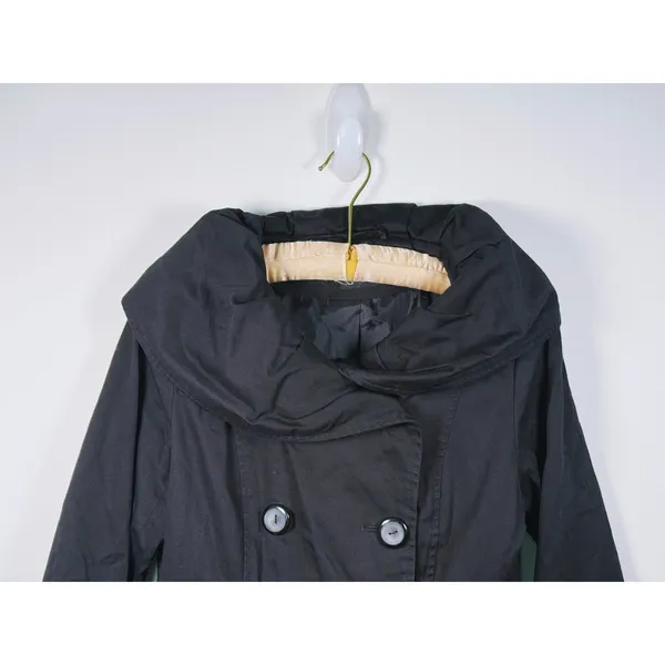 Louie Louie Double Breasted Belted Trench Coat Womens M Black Utility Scandi - Image 6