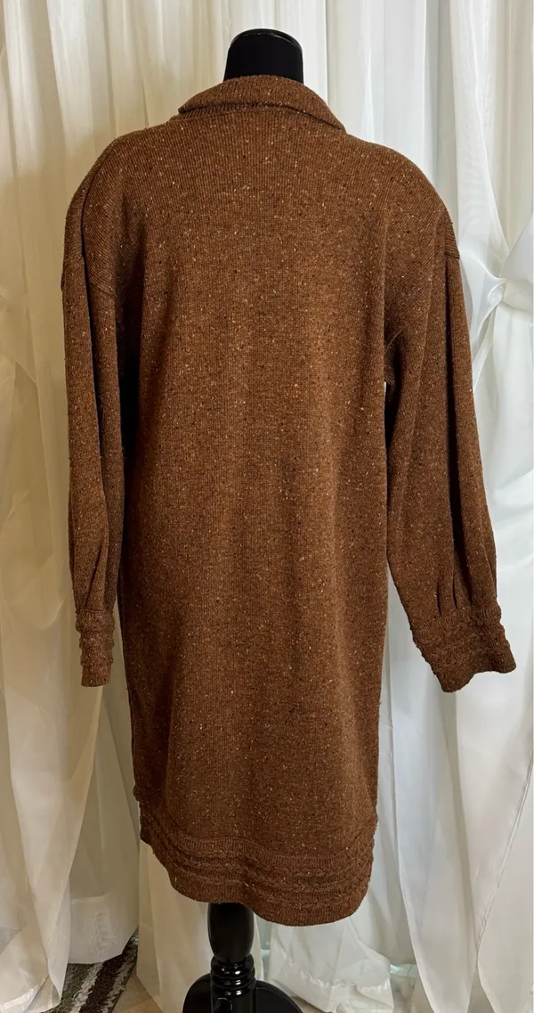Vintage open front Linen Cardigan, size L Brown Size L - Image 2