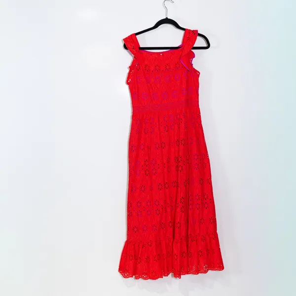 Vineyard Vines Cotton Eyelet Lace Flutter Short Sleeveless Pullover Midi Dress 8 - Image 4
