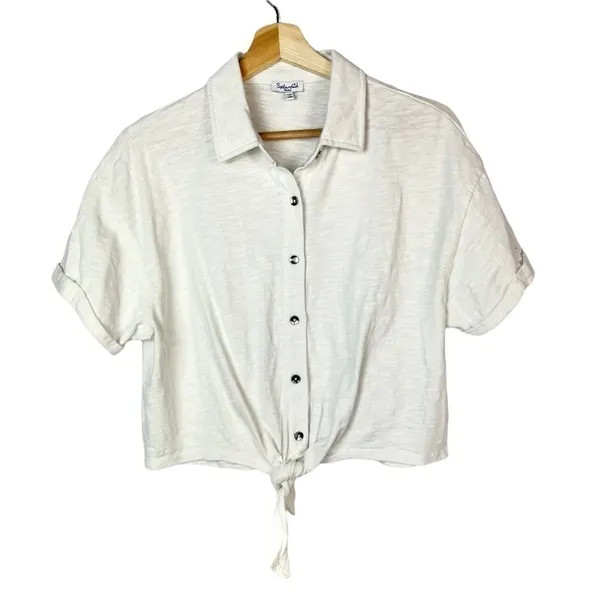 Splendid White Roma Tie Front Button Down Short Sleeve S‎ - Image 3