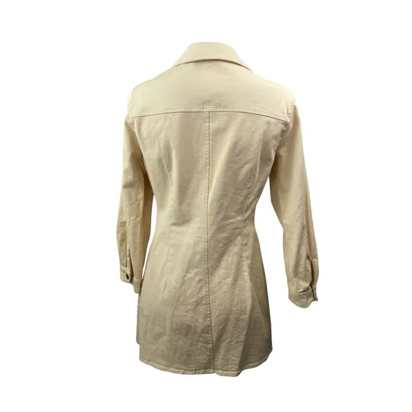 Zara Women's Beige Collared Long Sleeve Button Down Mini Flare Shirt Dress Sz M - Image 4