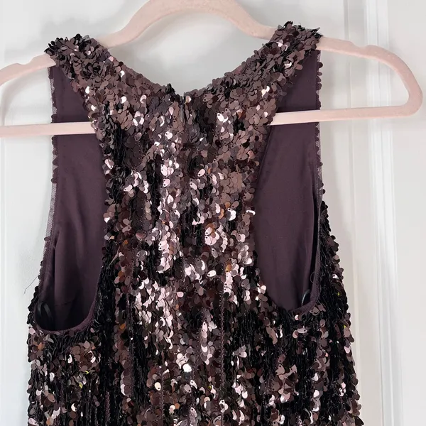 Vince Brown Sequin Shift Mini Dress Scoop Neck Racerback‎ Women’s Size 6 - Image 7