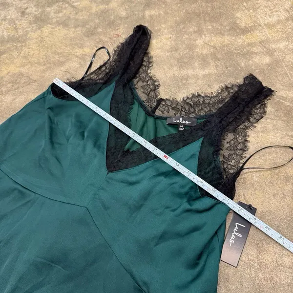 Lulus Forever My Love Emerald Green Satin Lace Sleeveless Swing Dress - Image 8