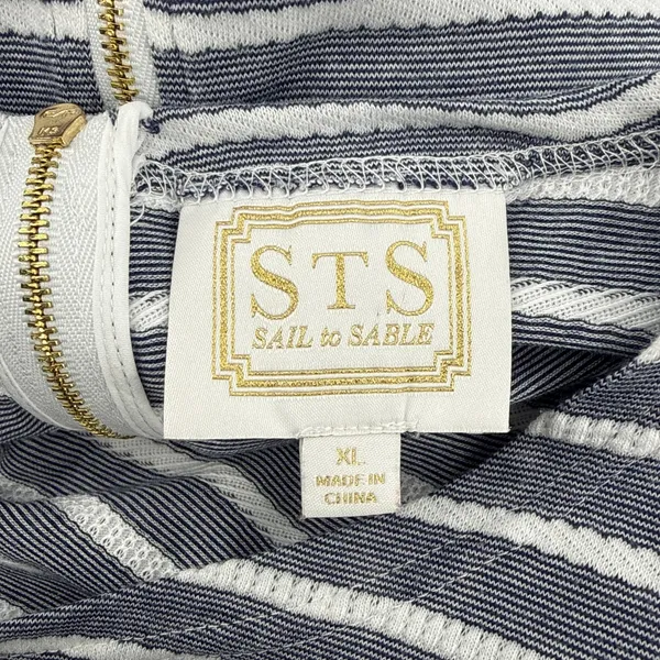 Sail to Sable Blue White Striped Ribbed Knit Shift Dress XL Exposed‎ Back Zipper - Image 6