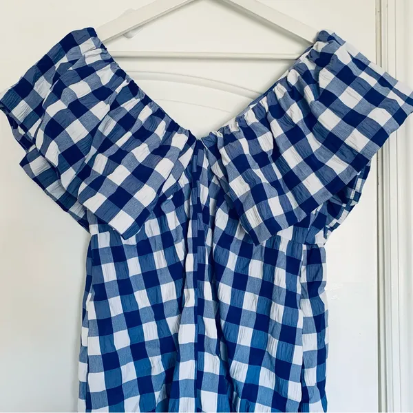 Lulus NWOT Day & Moon Boutique Brand White/Blue Checker Gingham Print Romper | Size: M - Image 14