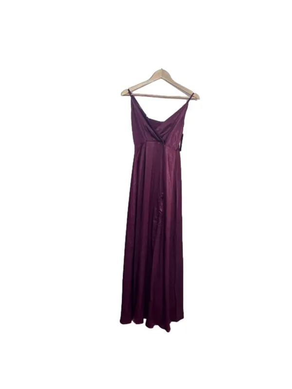 Lulus Burgundy Satin Maxi Dress Size XS NWT Wedding Pom Concert Party Pom - Image 4