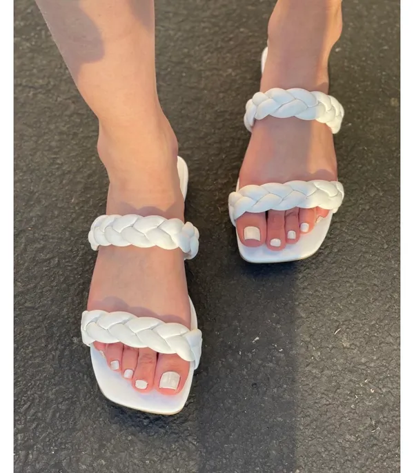 White Vegan Leather Braided Sandal Size 6 - Image 4