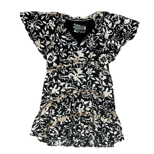 By Anthropologie Women’s Robin Mini Tiered Ruffle Dress in Black Motif Print XXS - Image 11