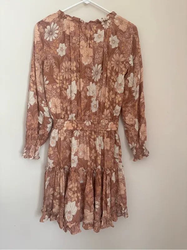 Petal & Pup Kealan Mini Dress Womens Size 0 Brown Floral Smocked Long Sleeve NWT - Image 4