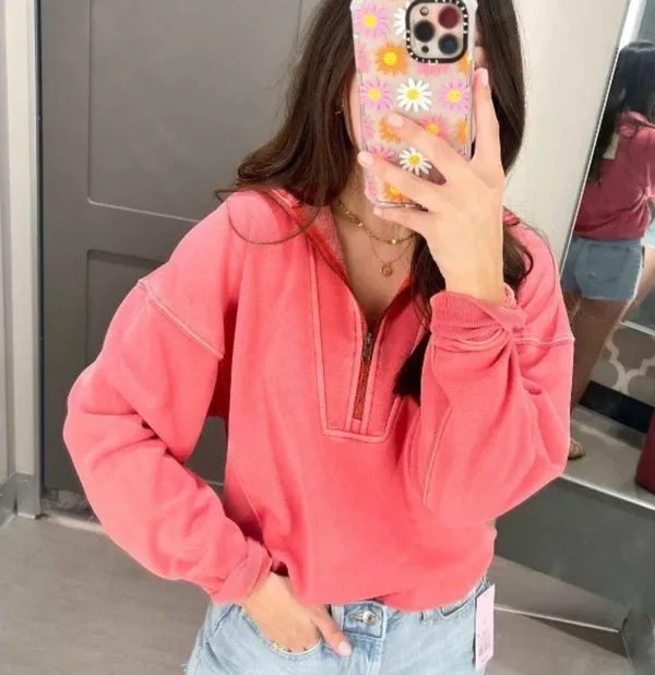 French Terry Quarter Zip Sweatshirt Size M - Image 4