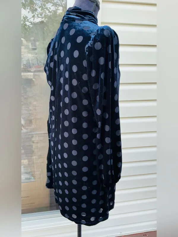 Calvin Klein Navy Velvet Polka Dot Tie-Neck Long Sleeve Dress🥀 - Image 2