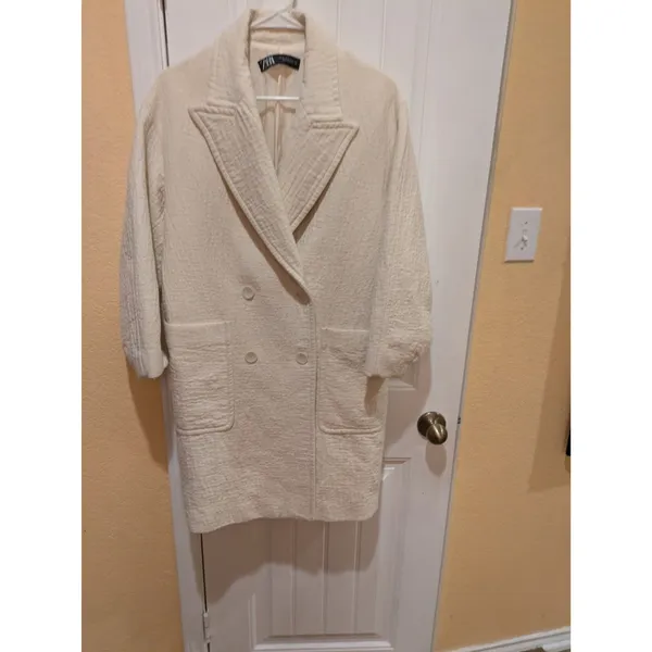 Zara Soft Cream Ladies Double Breasted Coat Size XS - Image 6