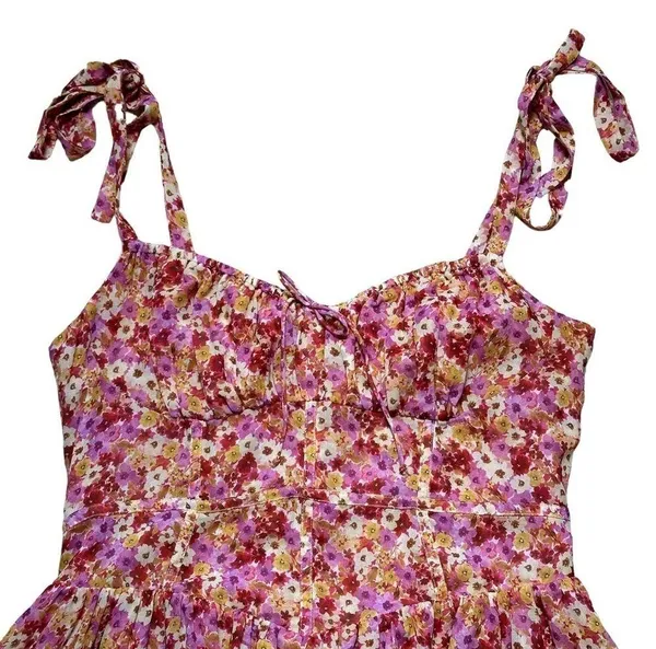 For Love & Lemons Red and Pink Floral Felicia Mini Dress US L - Image 3