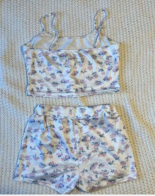 Satin Floral Two Piece Pajama Set - Image 2