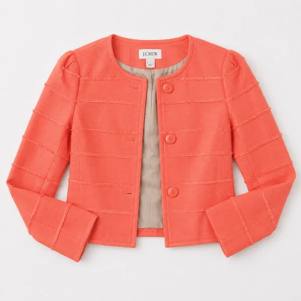 J. Crew Cropped Coral Frayed Tiered Blazer Sz. 2 Prep Business Casual - Image 4