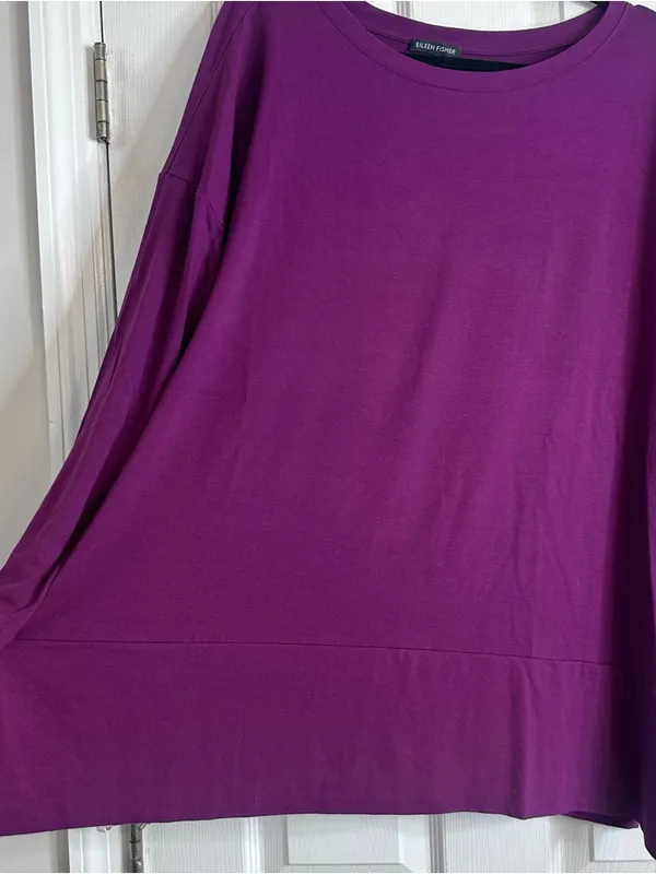 Eileen Fisher Plum Long Sleeve Relaxed Tee Women’s Size XL - Image 9