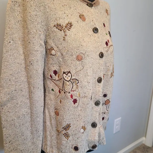 Vintage Christopher & Banks Novelty Cardigan Womens Sm OWL Embroidery 90s Y2K - Image 2