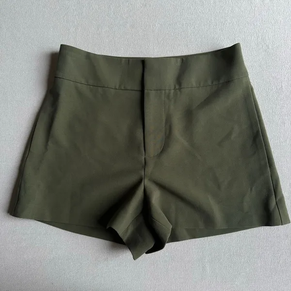 Alice + Olivia Olive Green Cady Shorts - Image 2